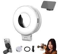 Luce selfie di bellezza magnetica 3 in 1 per telefoni, luce riempimento del telefono cellulare rotante a 360 ° pieghevole con specchio, elementi essenziali la creazione di contenuti bellezza(Bianco)