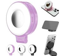 Luce Selfie Magnetica 3 in 1 per Cellulari, Luce di Riempimento ad Anello Pieghevole a 360° con Specchio, Luci Soffuse a Tre Colori, Luce di Riempimento Ricaricabile Portatile (Pink)