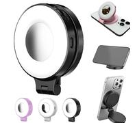 Luce Selfie Magnetica 3 in 1 per Cellulari, Luce di Riempimento ad Anello Pieghevole a 360° con Specchio, Luci Soffuse a Tre Colori, Luce di Riempimento Ricaricabile Portatile (Black)