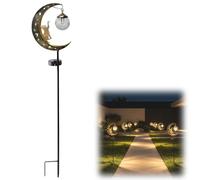 Luce solare da giardino a forma di colibrì luna, globo in vetro craquelé con LED caldo, decorazione per esterni a mezzaluna in metallo, impermeabile, per cortile, patio, prato, giardino, regali per