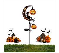 Luce solare da giardino a forma di strega e zucca nera, impermeabile, decorazione da giardino a LED con luna crescente, lanterna da appendere per patio, passerella, portico (E)
