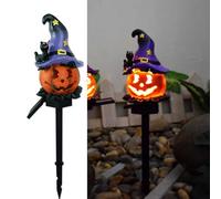 Luce solare da giardino a forma di zucca di Halloween, con cappelli da strega, in resina, impermeabile, per esterni, decorazione per Halloween, per vialetti, prati, cortili, laghetti, accensione e