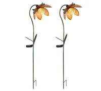 Luce solare fiore picchetto picchetto da giardino fiore solare oro verde plug-in fiore luminoso, sfera vetro rotto ambra, LED bianco freddo, LxPxA 25x15x90 cm, set da 2