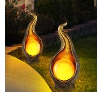 Luce solare lampada solare luce esterna luce giardino lampada esterna zona ingresso, IP44 antispruzzo ottica fiamma argento oro, 36x LED 0,06W bianco caldo, H 26,5 cm, set da 2