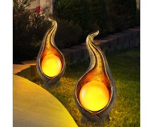 Luce solare lampada solare luce esterna luce giardino lampada esterna zona ingresso, IP44 antispruzzo ottica fiamma argento oro, 36x LED 0,06W bianco caldo, H 26,5 cm, set da 2