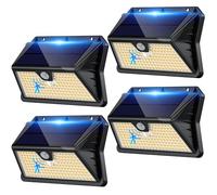 Luce Solare LED da Esterno con Sensore di Movimento, IP65 Impermeabile, 3 Modalità, Faretto LED da Esterno Solare per Parete Giardino Garage (4 Pezzi Bianco Caldo)