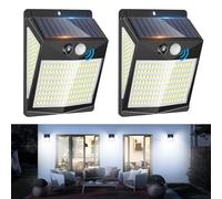 Luce Solare Led Esterno, 2 Pezzi Faretti Solari a Led da Esterno con Sensore di Movimento, 238 LED 3 Modalità Lampada Solare Impermeabile per Giardino, Cortile, Patio, Garage, Parete (Bianco Freddo)