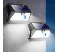 Faro LED Esterno con Pannello Solare, 4 Pezzi 185 LED 3 Modos Luce Solare LED Esterno con Sensore di Movimento, Lampada Solare da Esterno, IP65 Impermeabile LED Lampione per Giardino(Bianco Freddo)