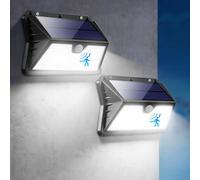 Luce Solare LED Esterno, 2 Pezzi Lampada Solare da Esterno, 185 LED Lampada Solare con Sensore di Movimento 3 Modos IP65 Impermeabile Faretto LED da Esterno Solare per Parete, Garage (Bianco Freddo)