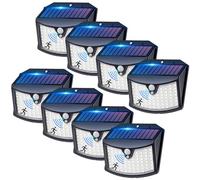 Luce Solare Led Esterno, 3 Modos IP65 Impermeabile Faretto LED da Esterno con Sensore di Movimento, Lampada Solare da Esterno per Giardino, Parete, Garage (8 Pezzi Bianco Freddo)