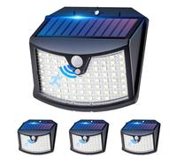 Luce Solare Led Esterno, 3 Modos IP65 Impermeabile Faretto LED da Esterno con Sensore di Movimento, Lampada Solare da Esterno per Giardino, Parete, Garage (4 Pezzi Bianco Freddo)