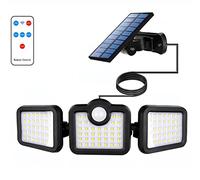 Luce Solare LED Esterno 3 Testa, 108LEDFaretti Solari a Led da Esterno con Telecomando , con Sensore di Movimento , applique da parete di sicurezza a 3 modalità per giardino (C)