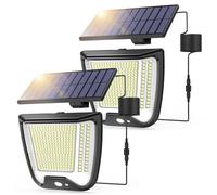 Luce-Solare-LED-Esterno-con-Pannello 288 LED Fari Solari Lampada con Sensore di Movimento Faretto 3 Modes Luci Solari con 5m Cavo Luci da Esterni IP65 Impermeabile Giardino illuminazione 2 Pezzi