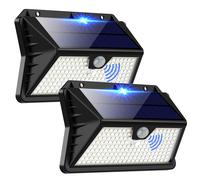 Luce Solare LED Esterno, Faretto LED da Esterno con Sensore di Movimento, 185 LED/ 3 Modos Lampada Solare da Esterno, IP65 Impermeabile LED Lampione per Giardino, Parete, Garage(2 Pezzi Bianco Freddo)