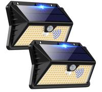 Luce Solare LED Esterno, Faretto LED da Esterno con Sensore di Movimento 185 LED 3 Modos Lampada Solare da Esterno, IP65 Impermeabile LED Lampione per Giardino (Bianco caldo) (2 Pezzi Bianco Caldo)