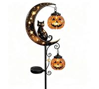 Luce solare per Halloween, gatto nero e zucca, resistente alle intemperie | Luce solare da giardino a forma di luna di zucca, per Halloween, gatto nero e zucca, luce da giardino