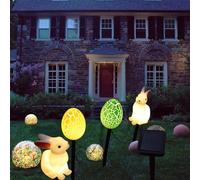 Luce solare per uova di Pasqua con coniglio, impermeabile, luci da giardino a forma di coniglio, luce solare per esterni, paletto pasquale per decorazione pasquale giardino, cortile, sentiero, prato,