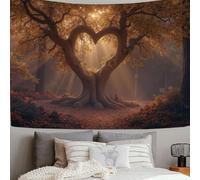 Luce Solare Tronco D'Albero A Forma Cuore Arazzo Da Parete Appeso Biancheria Da Letto Arazzo Foresta Autunnale Coperta Da Spiaggia Per Camera Da Letto Dormitorio Decorazione Da Parete 200L X 150L Cm