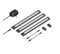 ledscom.de Luce sotto il mobile a LED SIRIS nero opaco, piatto, 30cm ciascuno, 370lm ciascuno, bianco, set di 3