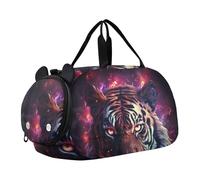 Luce Spaziale Tigre Borsa Sportiva da Nuoto e Palestra con Scomparto per Scarpe Borsa da Viaggio per Il Fine Settimana Borsone per Ragazzi