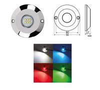 LUCE SUBACQUEA A LED 4 COLORI CORPO IN ACCIAIO INOX - 60W - 12 / 24 V