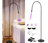Luce UV LED per extension ciglia + benda sull'occhio + occhiali + interruttore a pedale, Lampada Per Polimerizzazione Colla Uv,collo di cigno flessibile da 10 W, dimensione spot regolabile,Black