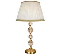 LUCECLASS - C420 Lampada da tavolo classica artigianale da comodino in puro cristallo e ottone, con paralume in misto seta plissettato avorio, per camera da letto, soggiorno, corridoio, hotel.