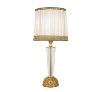 LUCECLASS - C468 Lampada da comodino classica artigianale elegante in puro cristallo e ottone, con paralume in misto seta plissettato avorio, per camera da letto, soggiorno, corridoio, hotel.