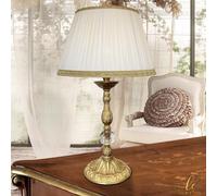 LUCECLASS - C520 Lampada da comodino, da tavolo classica artigianale in puro ottone satinato e cristallo, con paralume in misto seta plissettato avorio, per camera da letto, soggiorno, hotel.