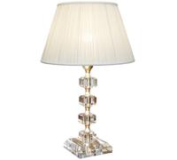 LUCECLASS - C569 Lampada da comodino classica artigianale elegante in ottone spazzolato e cristallo, con paralume in misto seta plissettato avorio, per camera da letto, soggiorno, corridoio, hotel.
