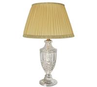 LUCECLASS - Lampada da tavolo classica in puro cristallo e ottone con paralume seta giallo ocra, lume classico elegante di lusso per salotto, salone, hotel, contract