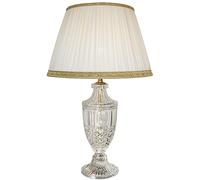 LUCECLASS - Lampada da tavolo classica in puro cristallo e ottone con paralume seta plissé, lume classico elegante di lusso per salotto, salone, hotel, contract