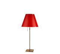 Luceplan Costanza Lampada da tavolo, paralume rosso/telaio ottone - telescopio - con dimmer , Vendita di giacenze, Merce nuova, Imballaggio originale