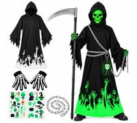 Lucerbern Costume di Halloween per bambini con fiamma luminosa, maschera con teschio e teschio per cosplay, costume per genitori e bambini