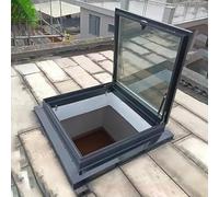 Lucernario in alluminio per lucernario con ventilazione manuale in vetro temperato a doppio strato, ideale per installazione su tetti e verande (50 x 50 cm)