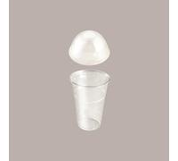Lucgel Bicchiere Plastica Pet Trasparente Monouso 400cc (0,3 L alla Tacca 1/2 Pinta) + Coperchio Cupola con Foro - 100 pezzi -