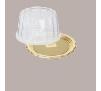 Lucgel Mini Vassoio Tondo Plastica Oro Medoro + Coperchio Trasparente Dm12H6cm - 100 pezzi