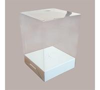 Lucgel Scatola Astuccio Porta Uovo Cioccolato Pasqua Fondo in Carta Pelle Bianco Cornice Trasparente 25x25H30 cm - 5 pezzi -