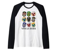 Lucha Libre Messicano Wrestling Luchador Viva La Lucha Maglia con Maniche Raglan