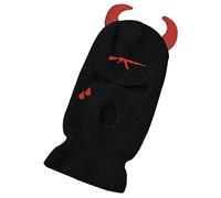 luchike AK Lacrime Maschera da sci con corna del diavolo a 3 fori Passamontagna Full Face Cover Maschera per il viso Maglia Cappello termico per Sci, Ciclismo Arrampicata, Nero , ML