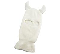 luchike Maschera da sci a 1 foro con passamontagna lavorato a maglia in corno per Halloween Maschera per il viso Cappello termico invernale per sci ciclismo, bianco, M-L