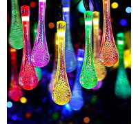 Luci a corda per caduta d'acqua a led solare 20ft, 30 lampadine a LED più belle luci da fata impermeabile multicolore per casa e giardino, albero di Natale, finestra, recinzione, decorazioni per