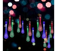 Luci a corda per caduta d'acqua a led solare 20ft, 30 lampadine a LED più belle luci da fata impermeabile multicolore per casa e giardino, albero di Natale, finestra, recinzione, decorazioni per