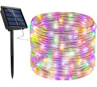 Luci A Corda Solare, 8 modalità Luci A Fune Metallica in Rame, Luci di Natale A Corda LED Impermeabili, Luci Fatate A Tubo Esterno per Giardino Cortile Percorso Recinzione, Multi, 20M/200LED