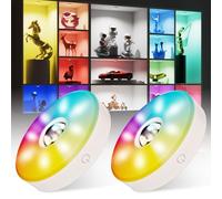 Luci a disco con telecomando, luci LED che cambiano colore con effetto dinamico arcobaleno dimmerabile, 2000 mAh, ricaricabili, luci ambientali per Halloween, feste (confezione da 2, bianco)