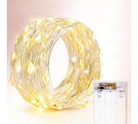 Luci a LED a LED a batteria a batteria da 50 a 50ed con impostazione del timer Luci a corda bianca calda, illuminazione stellata in filo d'argento da 5 m, per camera da letto, interno, albero di