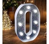 Luci a LED con lettere glitterate argentate, alimentate a batteria, luce notturna per feste di compleanno, matrimoni, decorazione per la casa, baby shower, O