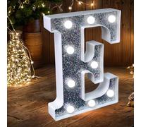 Luci a LED con lettere glitterate argentate, alimentate a batteria, luce notturna per feste di compleanno, matrimoni, decorazione per la casa, baby shower, E