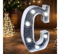 Luci a LED con lettere glitterate argentate, alimentate a batteria, luce notturna per feste di compleanno, matrimoni, decorazione per la casa, baby shower, C