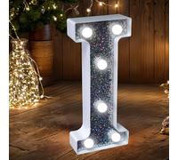 Luci a LED con lettere scintillanti argentate alimentate a batteria, luce notturna per festa di compleanno, matrimonio, decorazione per la casa, baby shower, I